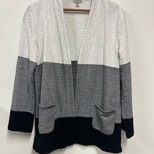 Talbots Open Front Cardigan in Black, Gray, and White Cotton ColorBlock Women L